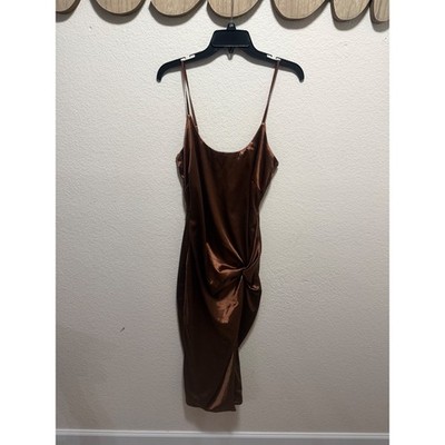JLUXLABEL Chocolate Brown Satin Knot Detail Midi Dress Spaghetti Strap Large | eBay JLUXLABEL Chocolate Brown Satin Knot Detail Midi Dress Spaghetti Strap Large | eBay