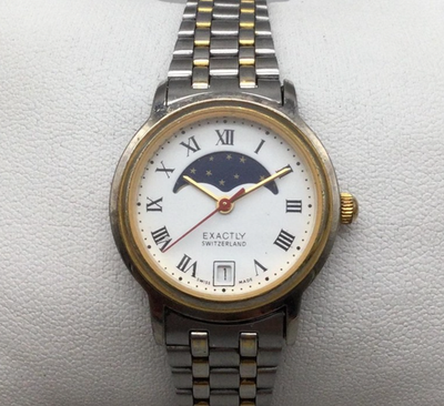 Exactly Switzerland Watch Womens Two-Tone Moonphase Date Swiss