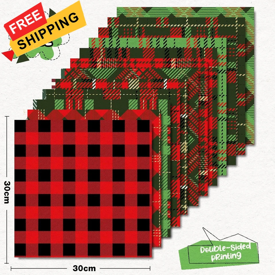 Álbum de recortes a cuadros de papel patrón navideño Whaline 24 piezas especialidad rojo, verde  Foto 2 de 4
