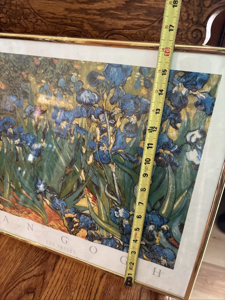 Arte de pared vintage con marco de madera Vincent Van Gogh Les Irises debajo del vidrio Foto 4 de 4