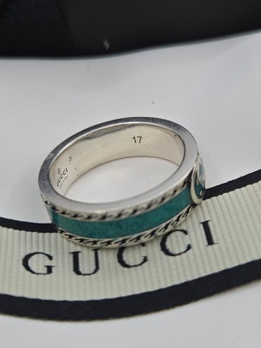 Gucci Ring , Turquoise Interlocking, 6mm , Sterling Silver, Size 8 , New - Picture 7 of 8