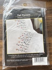 Plaid Bucilla Tall Flowers Stamped Pillowcases For Embroidery New 65431 USA Made