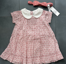Janie and Jack Floral Smocked Dress With Bow Headband Outfit Set Size 12-18M NEW