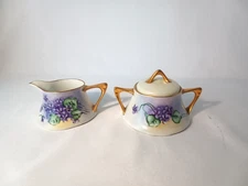 Bavaria Z.S. & C. Victorian Hand Painted Purple & Gold Creamer & Sugar Bowl