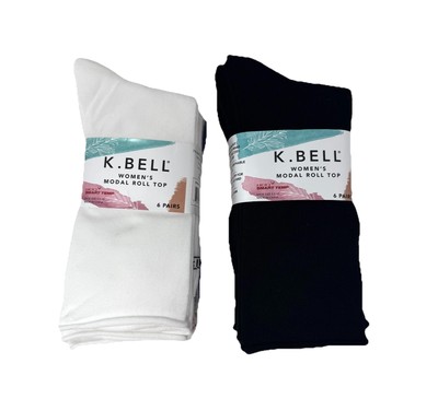 K. BELL Women's Modal Roll Top Socks Black/Multicolor (12 Pairs) Size 5.5-10 NEW
