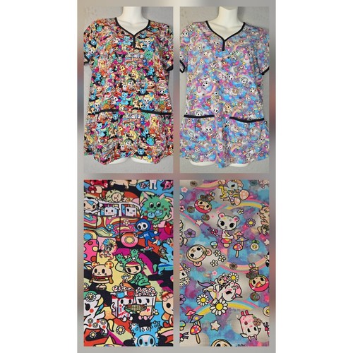 Tokidoki by Koi Damen kleines Peeling Top Set 2 Krankenschwester Uniform Kawaii Einhörner süß