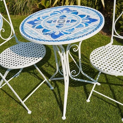 HOME SOURCE Bistro Table Blue White Mosaic Patio Outdoor Garden Furniture TABLE ONLY