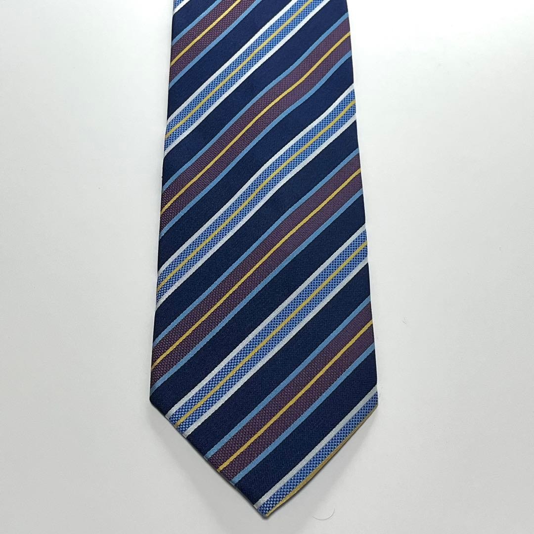Brooks Brothers Silk Tie Necktie Navy Blue Regimental Stripe Blade width 9.8cm thumbnail 3