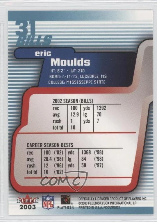 2003 Fleer Focus Eric Moulds #31 - Image 2 of 2