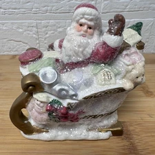 Vtg Mistletoe Moments Porcelain Santa Sleigh Toys Christmas Decor Trinket