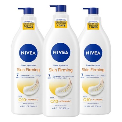 NIVEA Sheer Hydration Skin Firming Body Lotion 16.9 Fl Oz (Pack of 3), White 