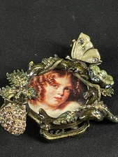 Jay Strongwater Small Picture Frame Enamel Butterfly & Jeweled Berry Signed