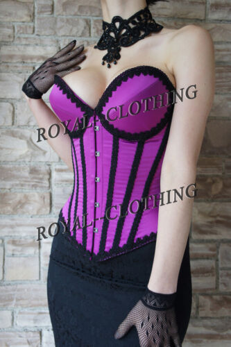 26 Steel Boned Over Bust costume Lace waist cincher training Satin Corset PL5-S - Picture 3 of 40