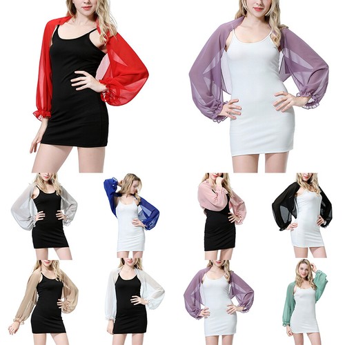 UK Womens Summer Sheer Mesh Chiffon Bolero Shrug Long Sleeve Crop Cardigan Tops - Picture 6 of 22