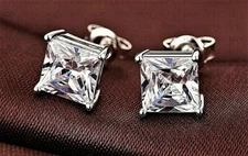 2.40 Ct Princess Cut FL/D GRA Real Moissanite Stud Earrings 14K White Gold 6mm