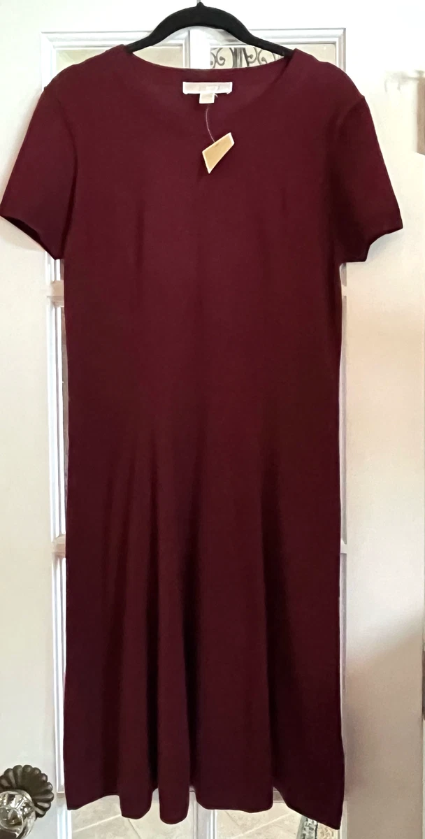 NWT MICHAEL KORS Womens Medium Short Sleeve Sweater Dress Maroon