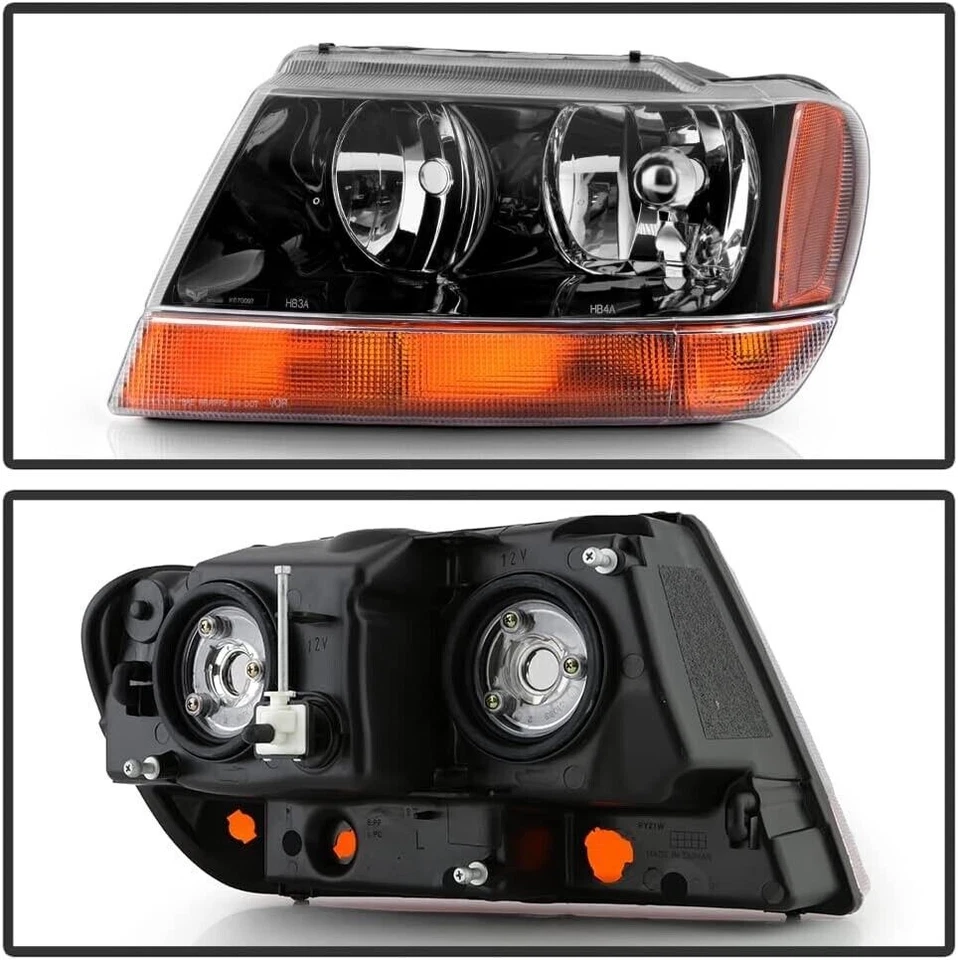 FOR 99-04 JEEP GRAND CHEROKEE WJ BLACK HOUSING AMBER CORNER HEADLIGHT HEAD LAMP - Image 2 of 4