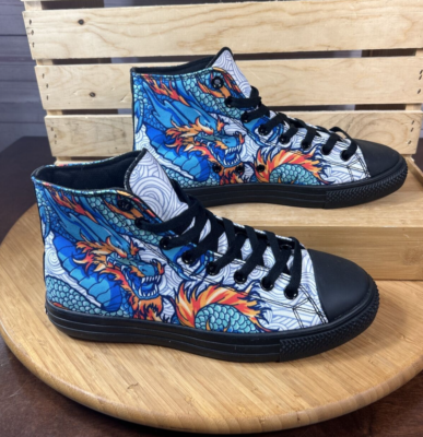 RAAD Shoes High Top Sneakers Blue Japanese Dragon Men's