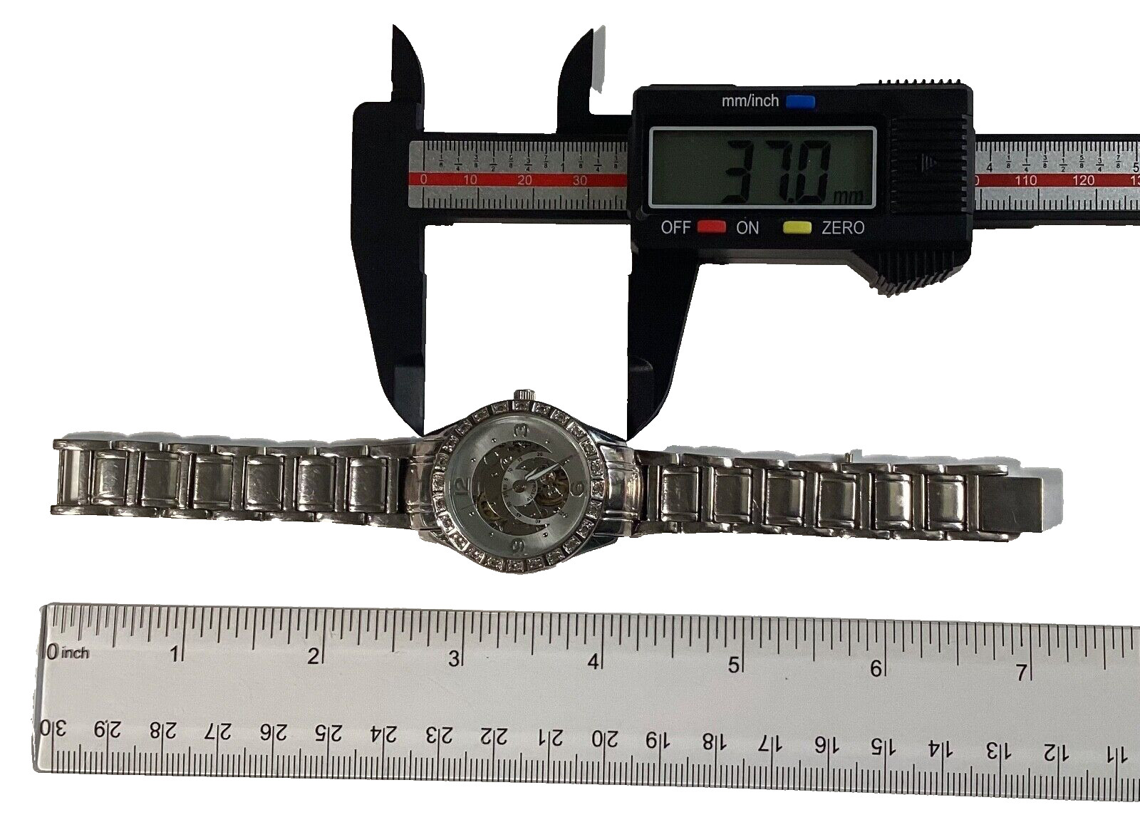 DMQ Silvertone Skeleton Automatic Movement Gemmed… - image 6