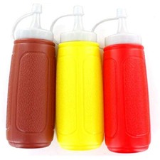 3pc Picnic Condiment 8 Oz Squeeze Dispenser Bottles - Ketchup Mustard Bbq Sauce