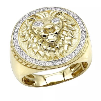 0.80 Ctw D/FL Brilliant Moissanite 14K Yellow Gold Plated Lion Head Men's Ring