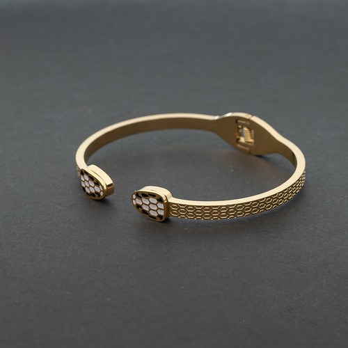 Edelstahl Armreif Damen Schuppen-Schlange Design Goldfarben Strass elegant - Bild 3 von 3