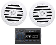 Soundstream MHU-32 Marine Boat ATV/UTV Bluetooth Receiver 2 White 5.25" Speakers