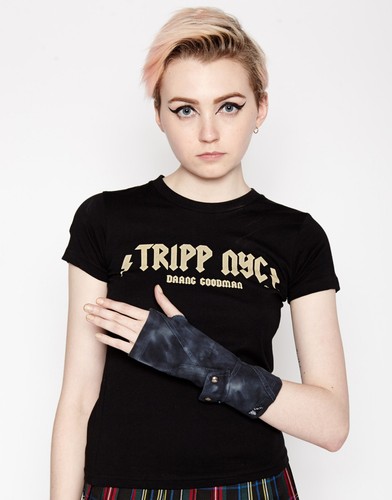 TRIPP NYC JEANIE ACID WASH APOCALYPTIC PUNK GOTHIC ARMWARMER BIKER ROCKER GLOVES - Picture 3 of 5