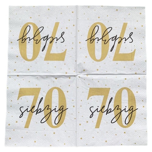 20 Servietten zum 70. Geburtstag 33 x 33 cm - weiß gold schwarz - Bild 2 von 2