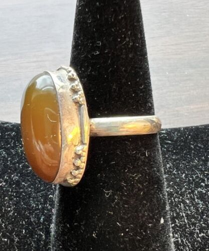 Large VTG Orange Agate Sterling Silver Ring Oval Cabochon Honey Amber Sz 8.5 - Picture 2 of 8