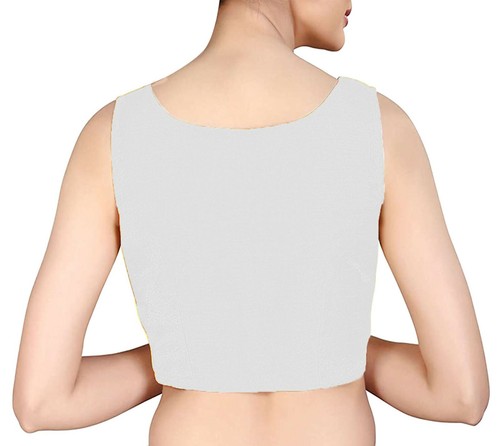 Women Dupion Silk Blouse Boat Neck Sleeveless Handmade Designer Choli Crop Top - Picture 42 of 44
