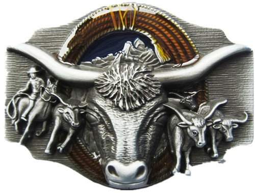 Vintage Style Enamel Longhorn Rodeo Bull Western Belt Buckle also Stock in US - Picture 6 of 7