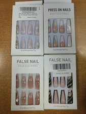 4 Boxes of 24: Coffin Shaped Fancy Press On Nails, (11D-1824)