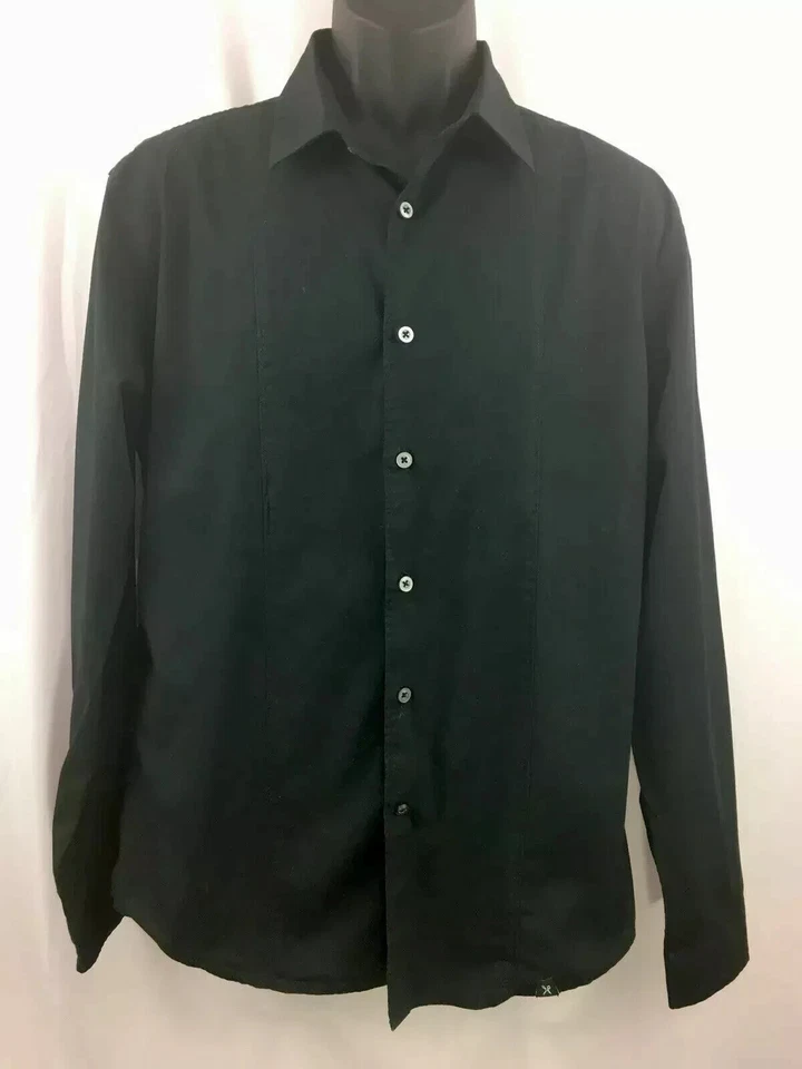 Camisa de vestir Marc Ecko para hombre con botones manga larga calce ajustado talla grande negra Foto 2 de 4