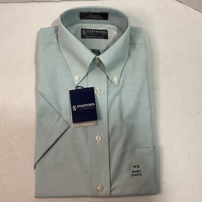 stafford short sleeve dress shirts for men Stafford Essentials Oxford Shirt Mens Medium (14 1/2) Short Sleeve Button  Up