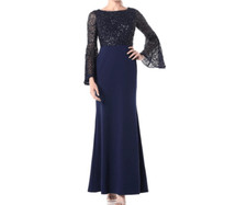 Adrianna Papell Blue Sequins Bell Sleeve Evening Dress Size 12 Petite