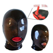 Latex Gummi Rubber Hood Mask with Nose Tube and Mouth gag Fetish BDSM Cosplay