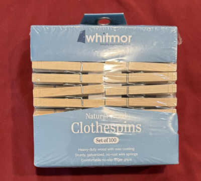 Whitmor Natural Wood Heavy-Duty Clothespins Set of 100 Brand New Sealed