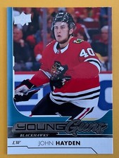2017-18 JOHN HAYDEN UPPER DECK SERIES 1 YOUNG GUNS SP ROOKIE CARD #211 HAWKS