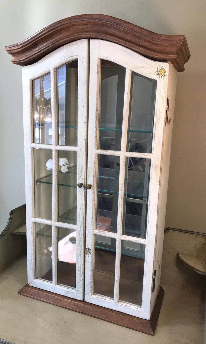 Vintage French Country Arch Top Mirrored Hand Painted Wall Curio
