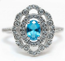 2CT Blue Topaz  White Topaz 925 Solid Sterling Silver Ring Sz 8 MB5-2