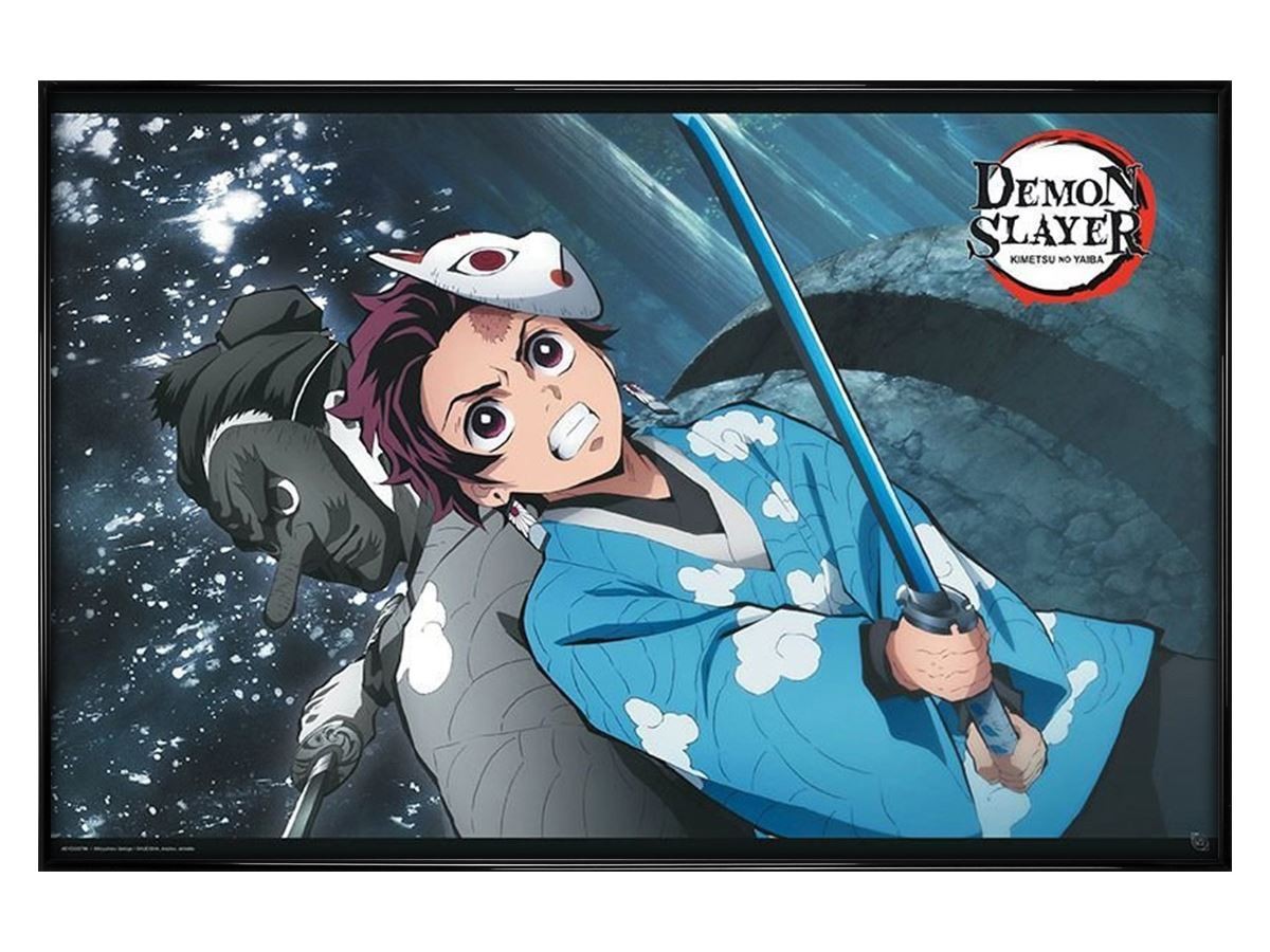 Gloss Black Framed Demon Slayer Tanjiro & Urokodaki Maxi Poster