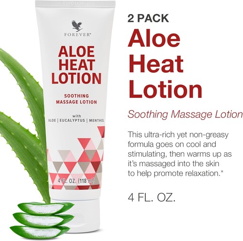Forever Aloe Heat Lotion 4oz pack of 2 - Menthol, Eucalyptus | Massage Cream | - Picture 2 of 6