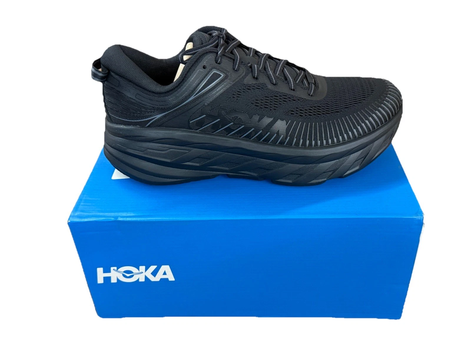 Hoka One One Bondi 7 Mens Sz 9 Triple Black Running Sneakers Shoes 1110518 BBLC