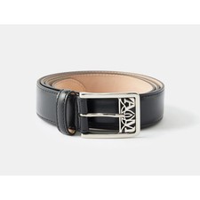 (NO CUSTOMS TAX) ALEXANDER MCQUEEN Seal black logo buckle leather belt 100 / 38