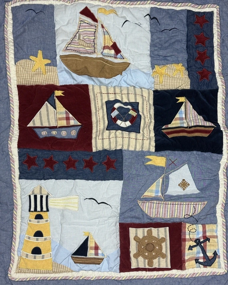 Colcha de barco Kidsline veleiro bebê infantil bordado decoração costeira meninos - Imagem 2 de 4