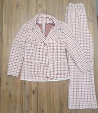 Vintage 70s Handmade Houndstooth Pantsuit Set Wide Leg Mod Retro Matching