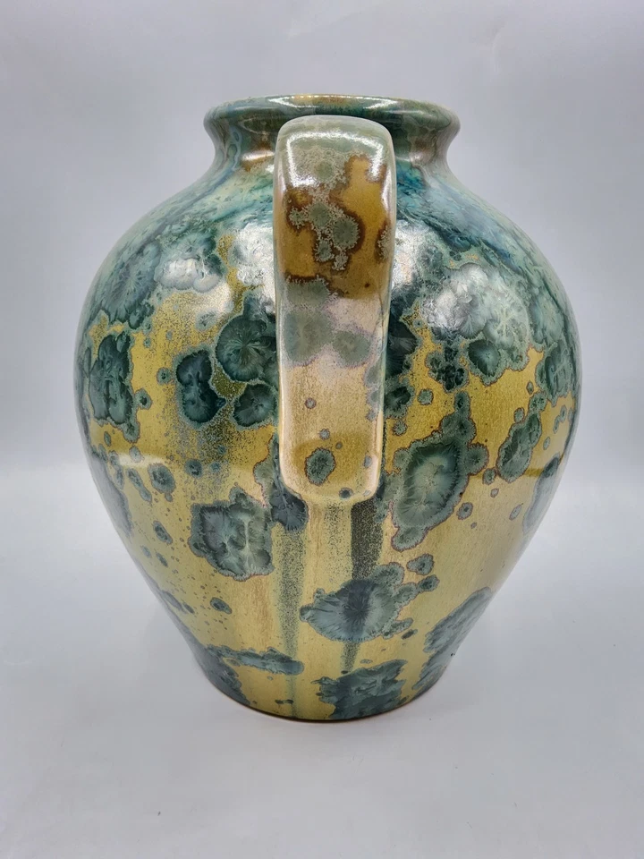 Vase boule à anses en grès cristallisé signé Pierrefonds Art Déco - Photo 4/4