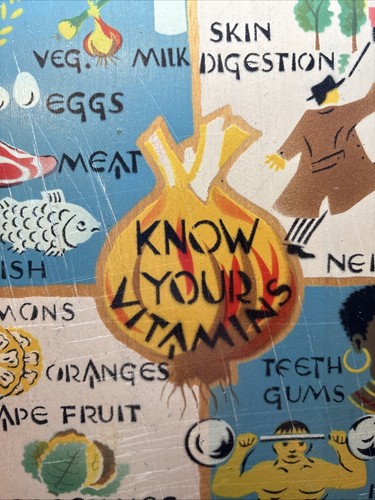 Wooden Nevco Cutting Board, 1959, “KNOW YOUR VITAMINS” Mid Century Modern ~ VTG - Picture 2 of 12