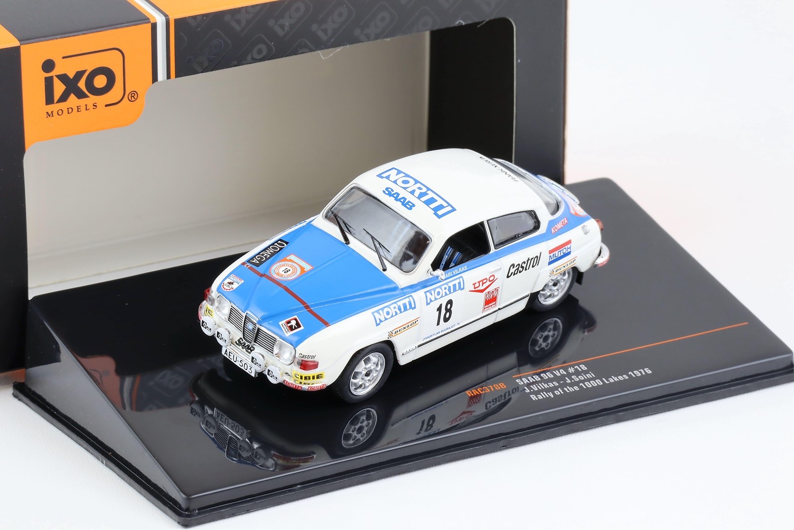 1:43 IXO Saab 96 V4 Rally World Cup 1000 Lakes 1976 Vilkas / Soini #18
